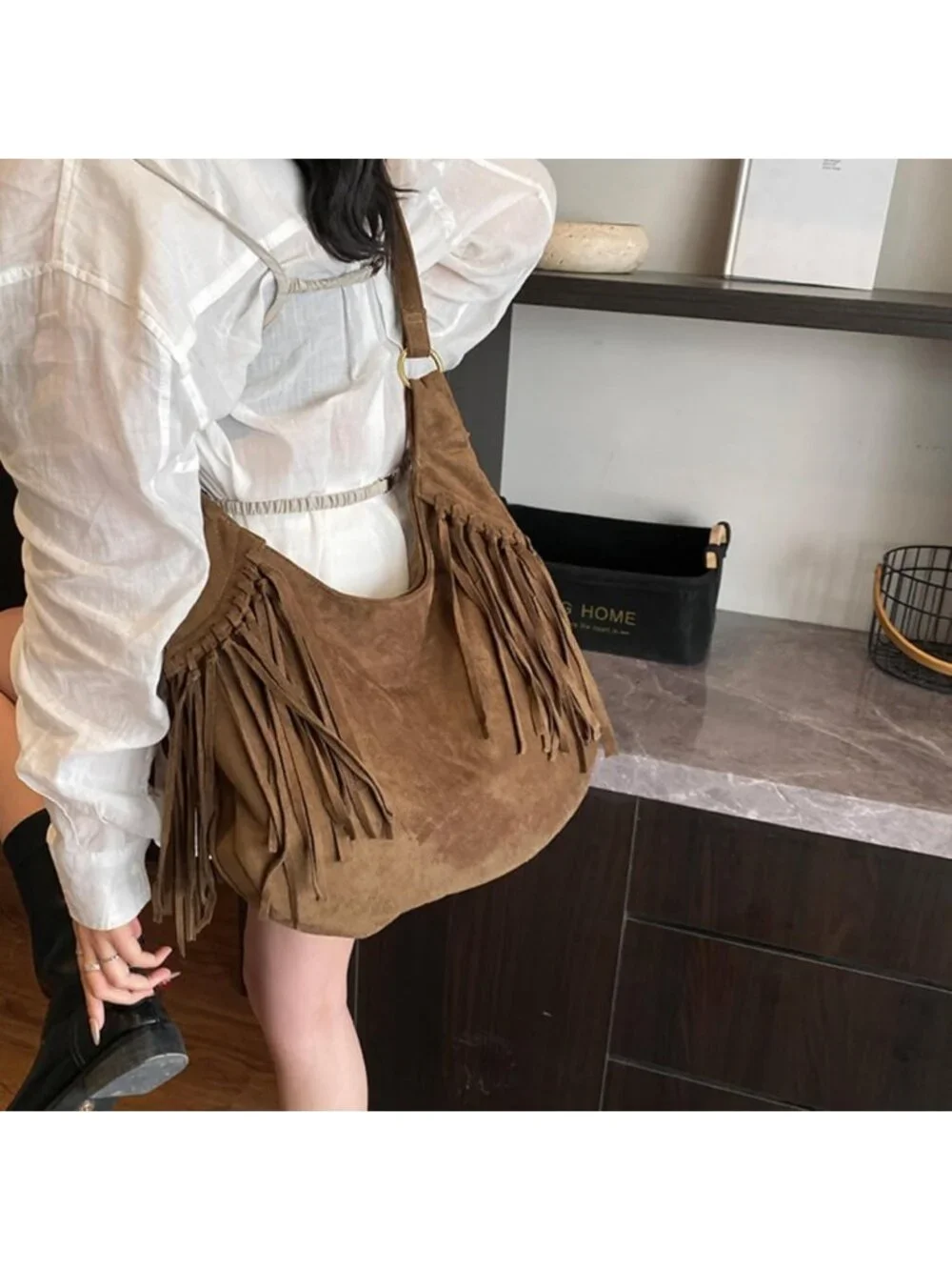 Vintage Suede Fringe Hobo Tote Bag | Western Cowgirl Crossbody Purse
